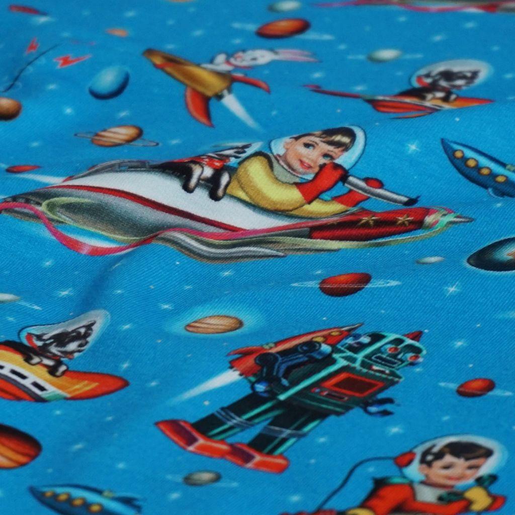 French Terry Kinder Retro Spacemotive türkisblau